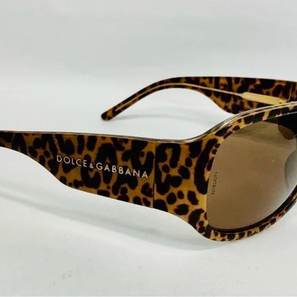 Dolce & Gabbana Leopard Oversized Sunglasses Gold Temple Made Italy w/ Case - Picture 8 of 11